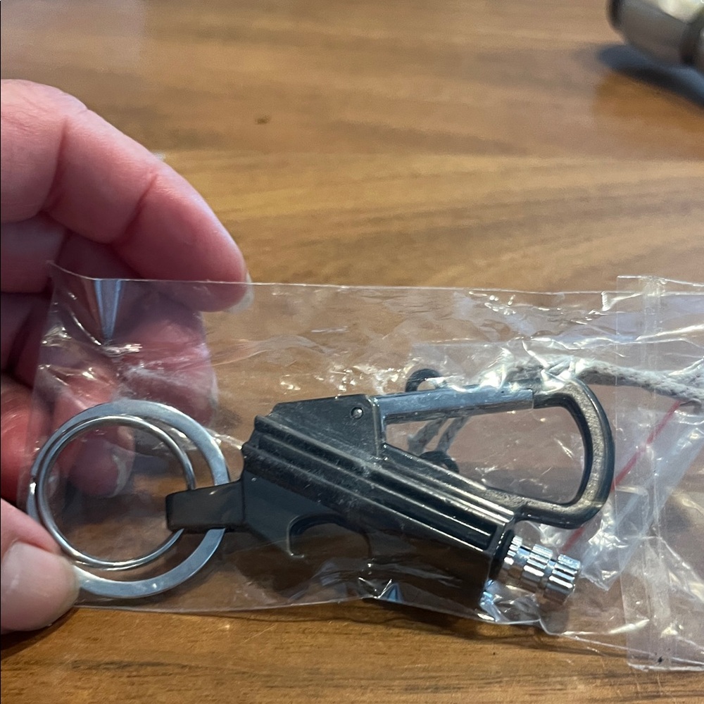 Black Keychain flint matches can opener with Carabiner Clip